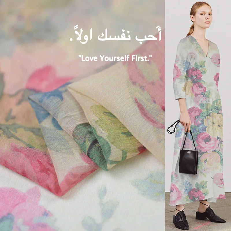 19 Summer New 135cm Wide 8 Momme 100% Silk Crinkle Georgette Fabric for Women Dress Printed Cloth Diy Sewing Free Shipping Sale | Дом и сад
