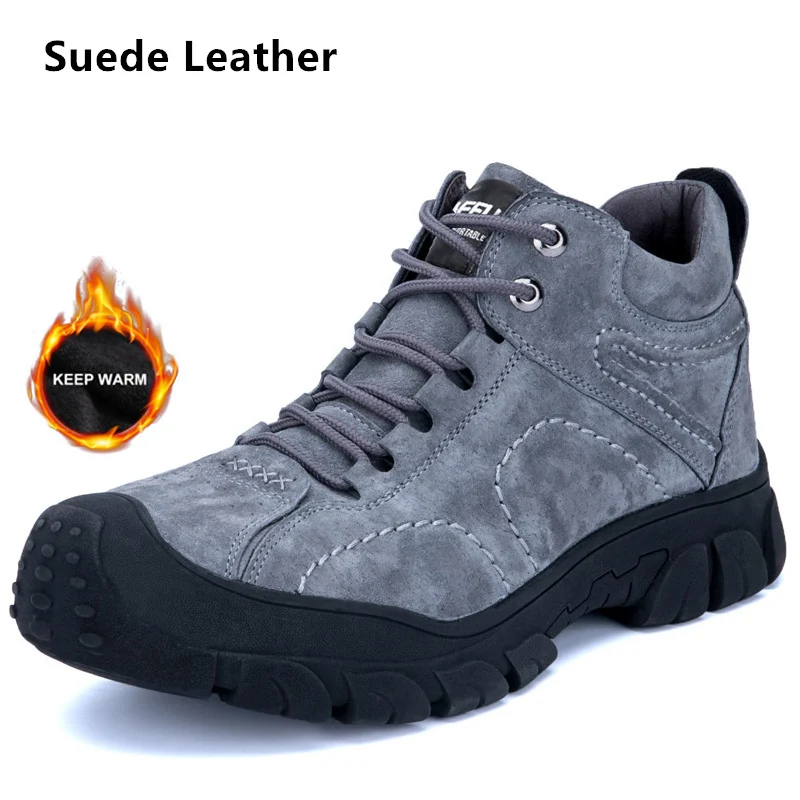 Мужская Рабочая защитная обувь из водонепроницаемого и прокалывающего материала; замшевые кожаные плюшевые теплые мужские зимние ботинки; нерушимая обувь со стальным носком