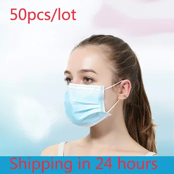 

50pcs Disposable Masks mouth face mask 3-Ply Anti-virus Anti-Dust Nonwoven Elastic Earloop Mouth Face Masks MeltBlown fabric