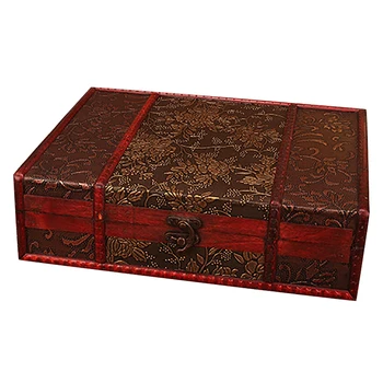 

Hot Wooden Storage Jewelry Box Vintage Wood Box with Metal Lock Wedding Gift Packaging Manual Desktop Decoration