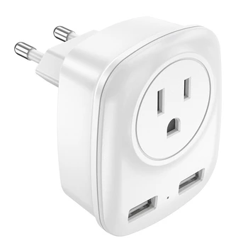 

European-Style Three-In-One Charging Head with American Jack and 2 USB Mobile Phone Charger Plug Adapters (European Plug)