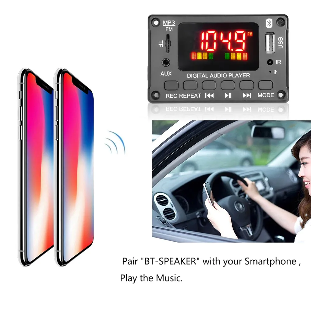 Big Color Screen 2x40W Amplifier MP3 Decoder Board DC 7-26V Call Recording TF FM Radio Bluetooth Wireless Audio Module For Car