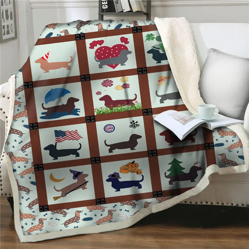 

Colorful Cartoon Dog 3D Printing Sherpa Blankets Bedding Quilts Throw Blanket Plush Bedspread Soft Warm Child Gift Home textiles