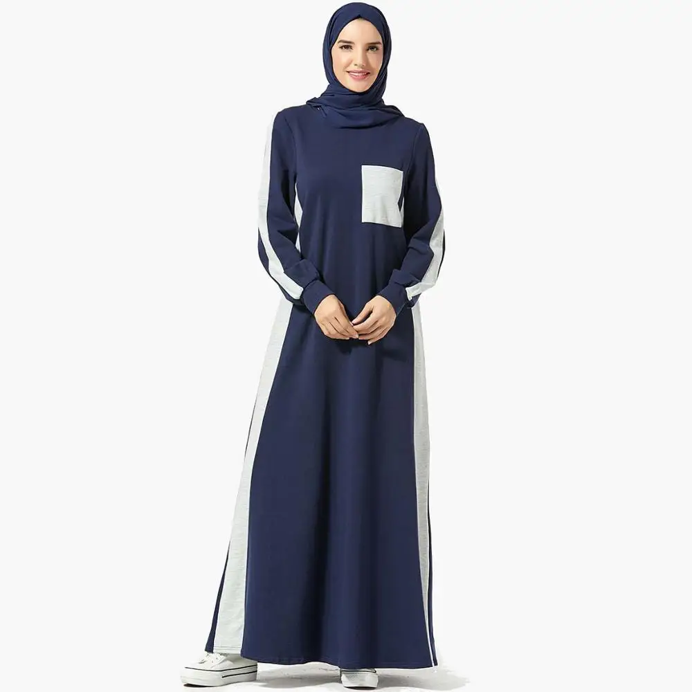 Женский пуловер с капюшоном больших размеров, платье-толстовка с длинными рукавами, повседневные платья с цветными блоками, длинное мусульманское женское платье
