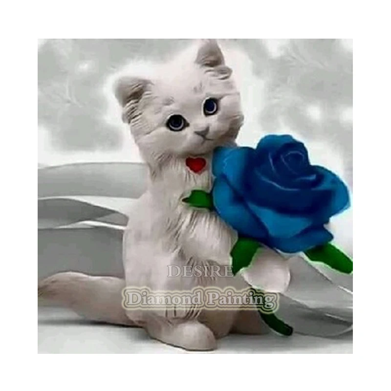 EASHRU White Cat Blue Flower 5D Diamond Painting Cross Stitch Embroidery Needlework Full Square Drill Home Decor PT4157 | Дом и сад