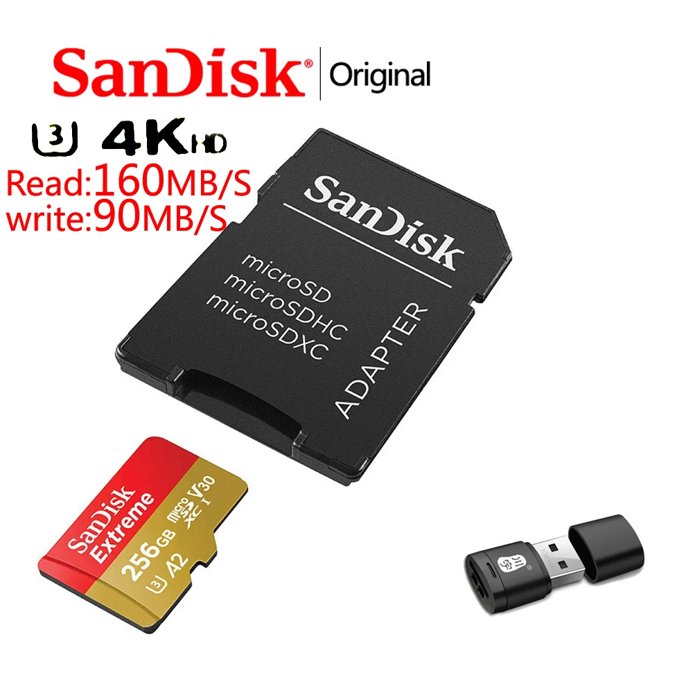 Sandisk Original Memory Card Micro SD Card A2 A1 V30 U3 Flash Card 64GB 32GB TF Card 128GB 256gb Memory Microsd