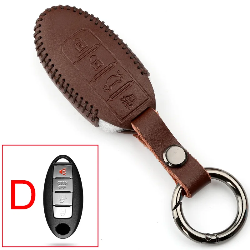 D Brown Чехол для ключей из натуральной кожи для Nissan Qashqai J10 J11 X-Trail t31 t32 kicks Tiida Pathfinder Murano Note, Juke - Название цвета: D Brown