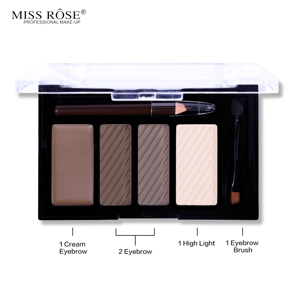 Miss Rose тени для бровей Макияж набор 2 цвета Пудра для бровей+ крем для бровей+ хайлайтер+ карандаш для бровей Набор с кистью