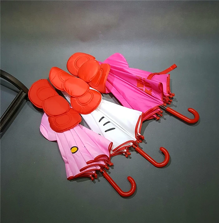 Hello kitty, Длинные ручки, зонтики с бантиком, 10 костей, анти-защемление рук, мультяшный Кот, солнечный и дождливый зонтик для малышей
