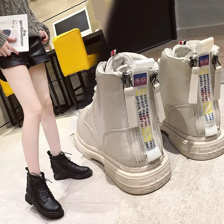 

Martin Boots Women's 2019 Autumn New Style Versatile England Stroke Zipper plus Velvet Online Celebrity Low Heel Thick Bottomed