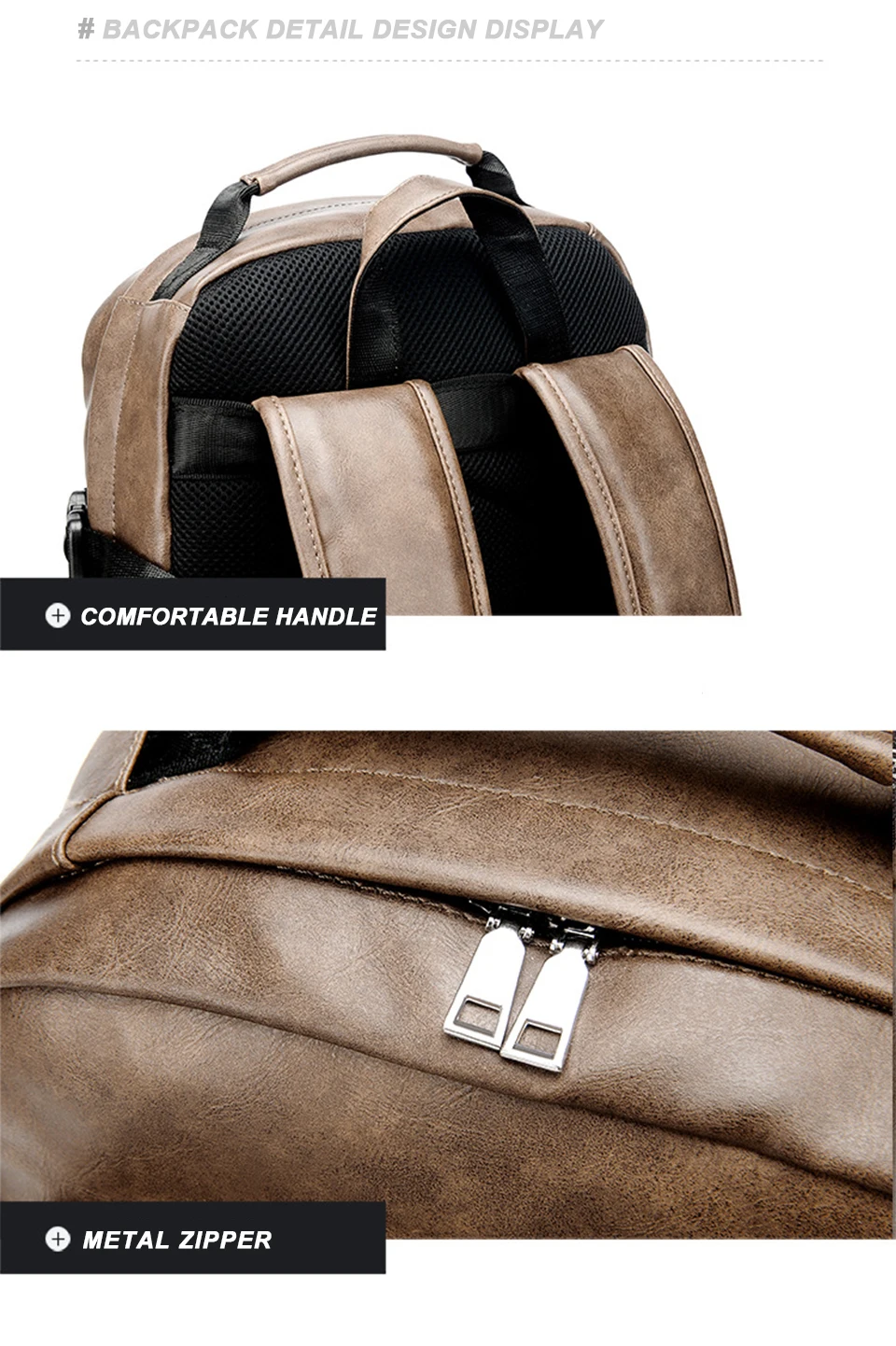 PU Leather Backpack USB Charger Men Bag Male Back Pack School Student Waterproof Laptop Bags Notebook Man 15.6 for Teenager Boys (14)