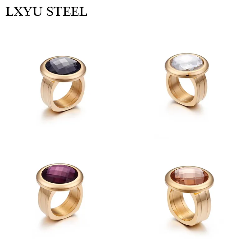 Mujer Anillos Stainless Steel Multiple Color Glass Rings For Women Wedding Bands Jewelry Bulgaria Gold Color