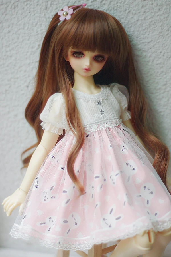 Новая BJD Одежда для кукол, платье пышная трикотажная юбка для 1/4, 1/6, 1/8, милое розовое/синее платье с клубничкой/кроликом аксессуары для кукол