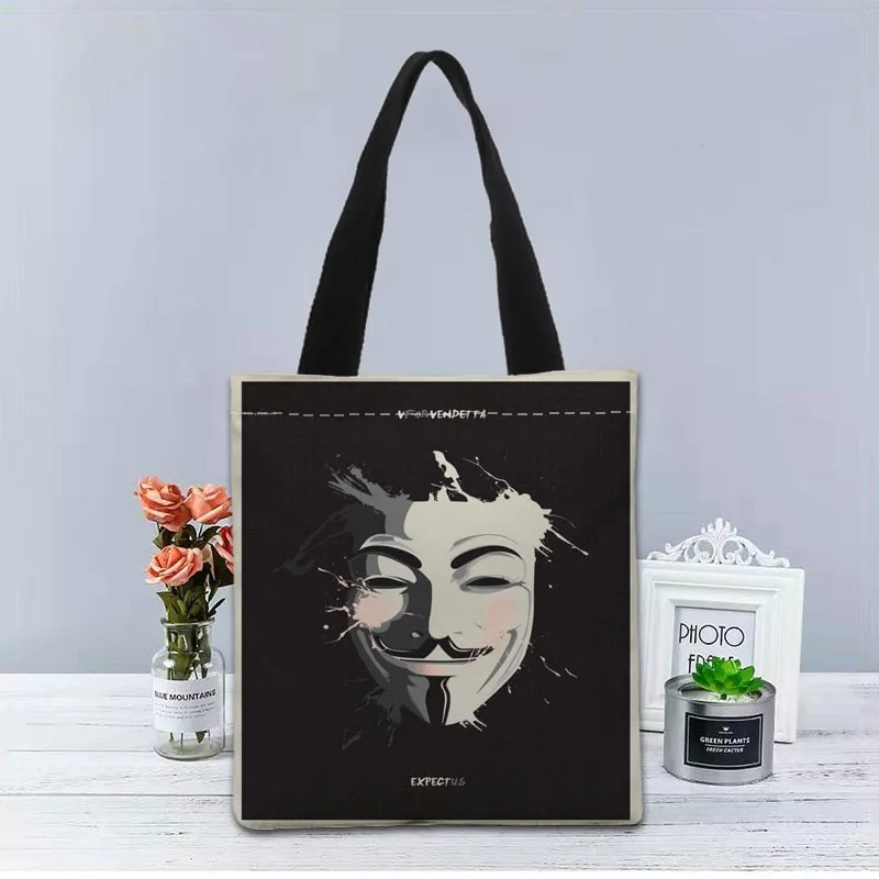 V for Vendetta Handbag Foldable Shopping Bag Reusable Eco Large Unisex Canvas Fabric Shoulder Bags Tote Grocery Cloth Pouch 1208 