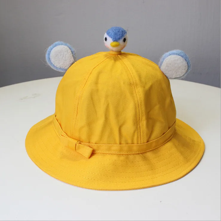 kids and audlt bowknot cap cotton thin hat cartoon wool felt small yellow hat kindergarten baby sunshade fisherman hat