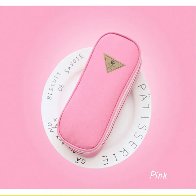 Pink Пенал для карандашей, сумка для карандашей, сделанная тканевый пенал для карандашей, портативная, большая емкость, простой стиль, чистый цвет - Цвет: Pink