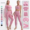 5pcs Women Gym Sportswear Yoga Set Long Sleeve Bra T-shirt Pants Seamless Leggings Fitness Crop Top Yoga Outfit Training Suit