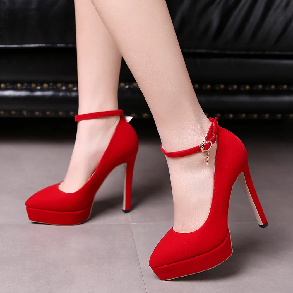 

SARAIRIS 2020 super thin High Heels Big Size 43 Elegant women's Party Shoes Woman sexy flock platform ankle-strap pumps