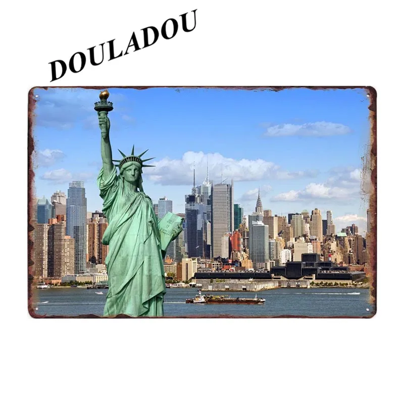 [Douladou] Нью-Йорк табличка винтажная тисненая металлическая жестяная вывеска Статуя Свободы Ретро табличка Плакат Бар Паб Настенный декор 30*20 см