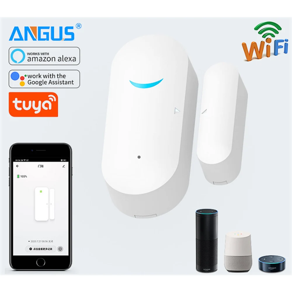 Angus Tuya Smart Wifi House Door Window Open Closed Sensor Detector Домашняя охранная сигнализация Работа с Alexa