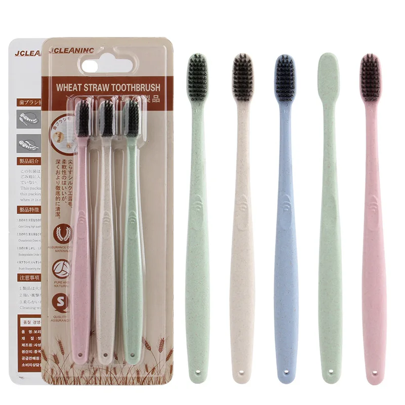 

Clean water ke lin Toothbrush Bamboo Charcoal Wheat Straw Soft Bristle Toothbrush 3 Mounted Adult Small Head Toothbrush Manufact