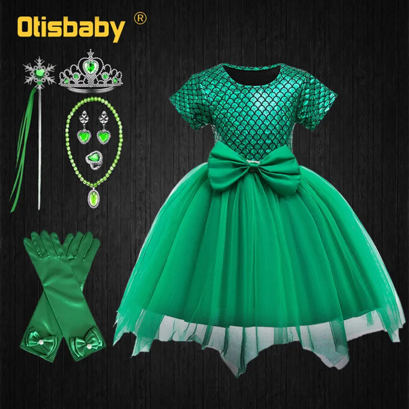 

Halloween The Little Mermaid Costume Infant Girls Green Fluffy Tulle Tutu Dress Baby Girls Fancy Ariel Dress Fantasia Infantil