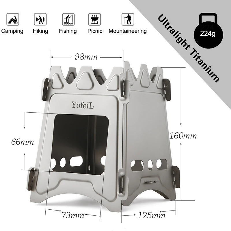 Походная титановая плита, уличная дровяная плита, сверхпрочный складной светильник, для походов, путешествий, пикника
