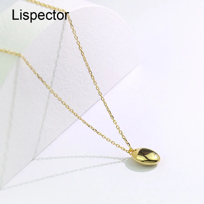 

Lispector 925 Sterling Silver Korean Minimalist Oval Water Drop Pendant Necklaces for Women Simple Clavicle Chain Female Jewelry