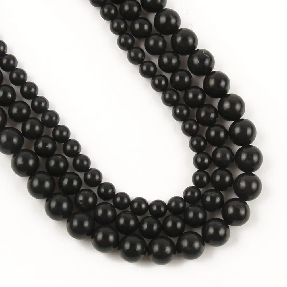 wholesale (1 strand/set) natural 6mm 8mm 10mm Shungite smooth round stone loose beads for jewelry making design