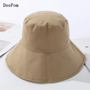 

DeePom Summer Women Hat Flat Linen Bucket Hat For Women Travel Sun Hat Japanese Foldable Solid Color Female Simple Fisherman Cap
