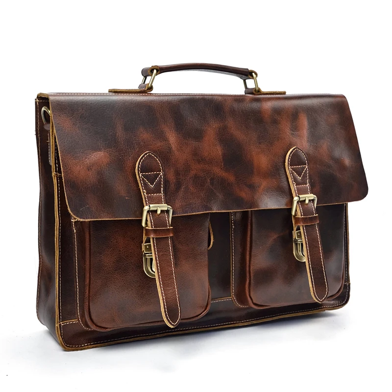 Dark Brown Unisex Large Leather Travel Laptop Bags Briefcase