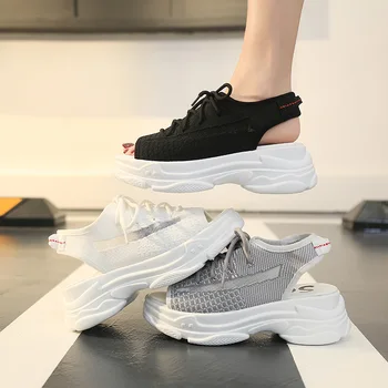 

Women Breathable Mesh Platform Sandals 2020 Fish Mouth High Heel Ulzzang Woman Sandals Casual Shoes Outdoor Non-Slip Flat Shoes