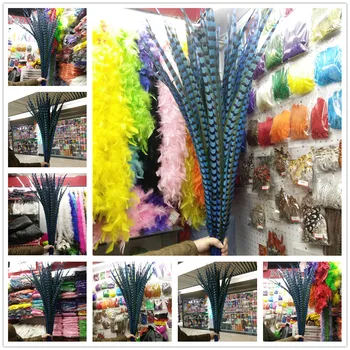 

Wholesale 50/100pcs Sky Blue Copper Tail Chicken Feathers 16-60inches/40-150 cm Stage Performances Craft Making Decoration