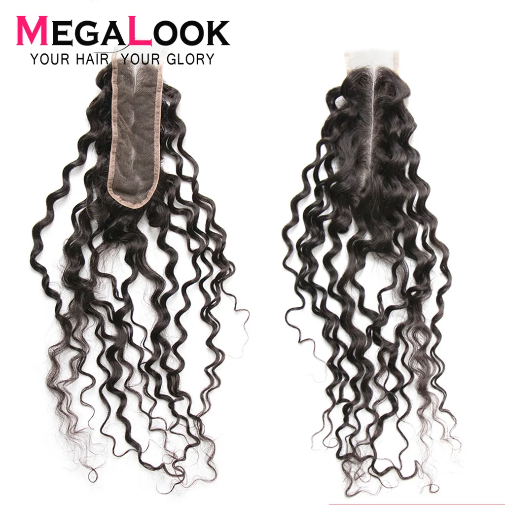 Глубокая волна бразильские волосы с закрытием средняя часть закрытие 2x6 20 дюймов Remy Megalook волосы натуральный цвет швейцарское кружево