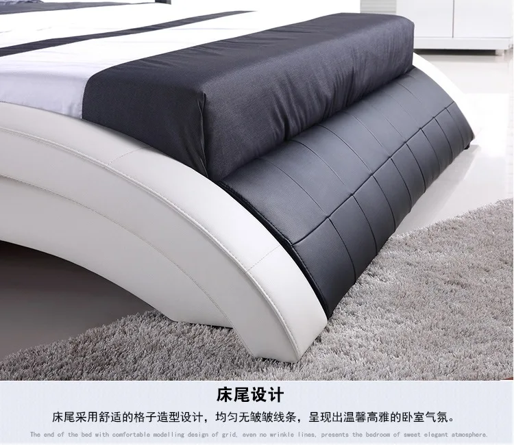 modern real genuine leather bed / soft bed/double bed king/queen size bedroom with sound system for iphone ipad LED light