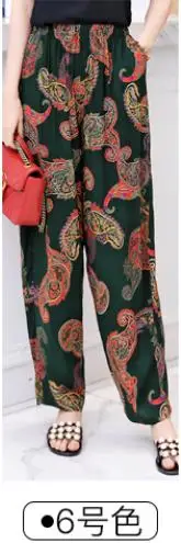 Новые летние женские брюки в винтажном стиле с эластичной резинкой на талии с цветочным принтом элегантные женские повседневные широкие брюки размера плюс XL-5XL LJ665 - Цвет: Photo Color