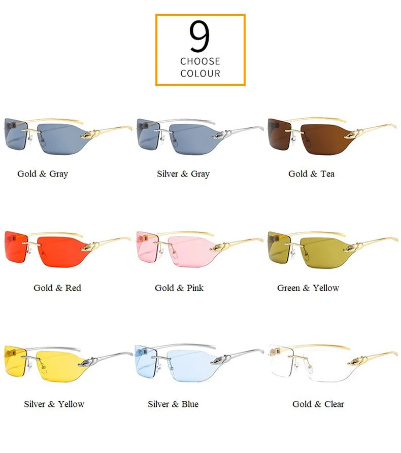 2021 New Luxury Brand Alloy Rimless Leopard Sunglasses For Women Vintage Gradient Square Sun Glasses Men Retro Uv400 Pilot Shade reader sunglasses