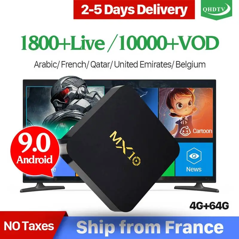  IPTV France MX10 Android 9.0 RK3328 4G 64G with 1 Year IPTV France Italia Netherlands Belgium Arabi