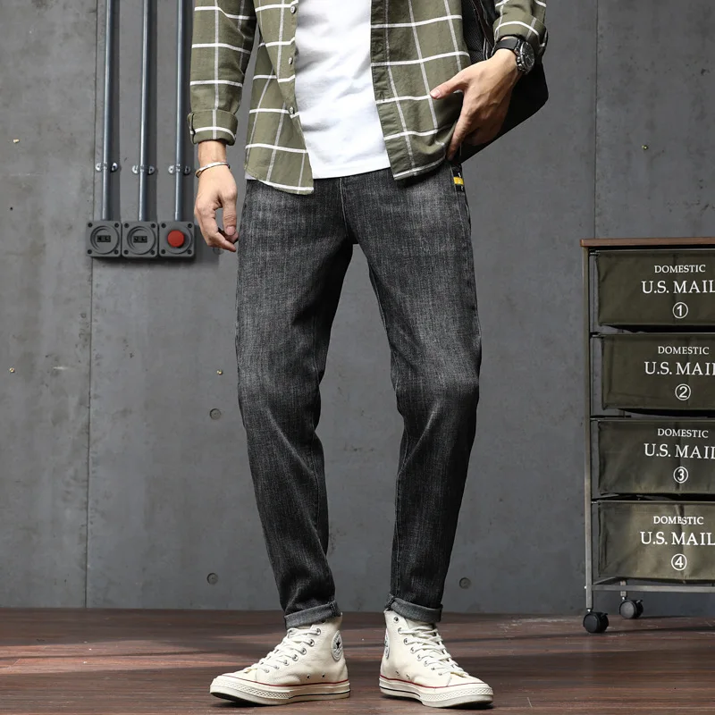 

Men's Fashion Brand Jeans Black Oblique Slot Pocket Autumn New Casual Simplicity Hip-hop Style Street Denim Pants Male Trousers