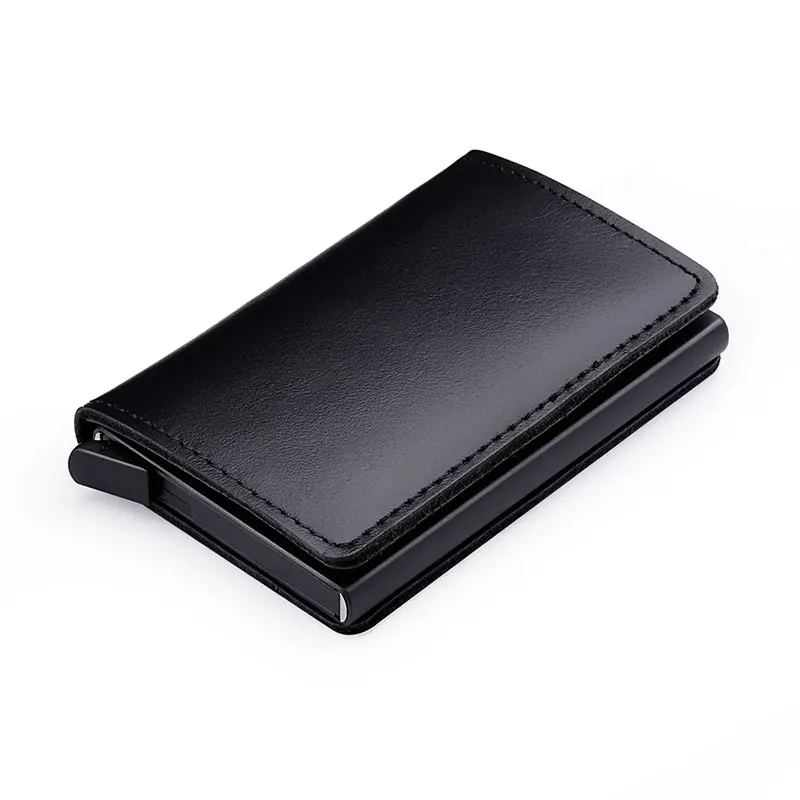 black RFID Блокировка из натуральной кожи держатель для кредитных карт Алюминиевый металлический бизнес ID Slim тонкий чехол для карт мини кошелек для мужчин - Цвет: black