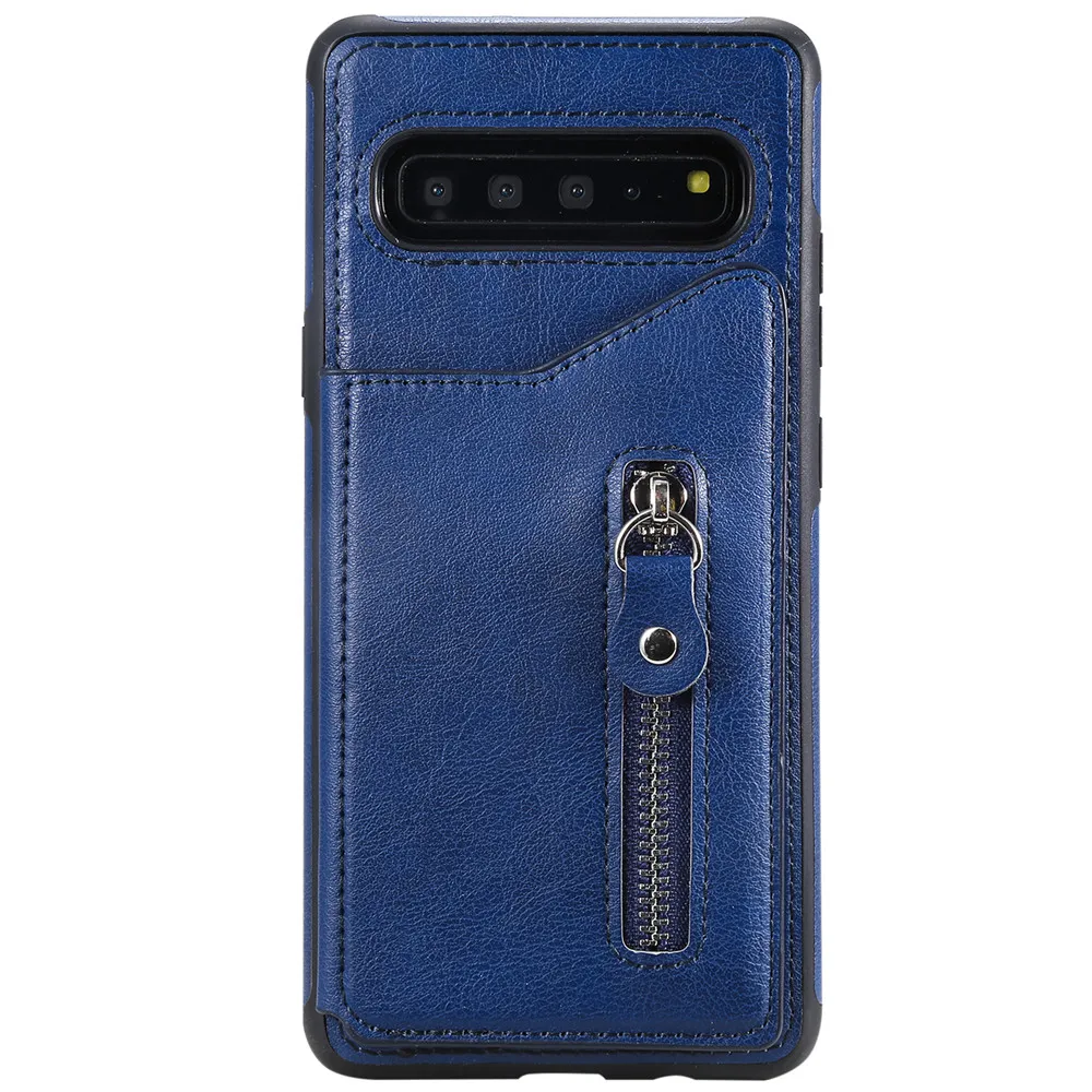 Blue Кожаный чехол-бумажник на молнии Note10plus для Samsung Galaxy S10 5G S9 S8 Plus Note 8 9 10 с магнитной застежкой противоударный чехол - Цвет: Blue