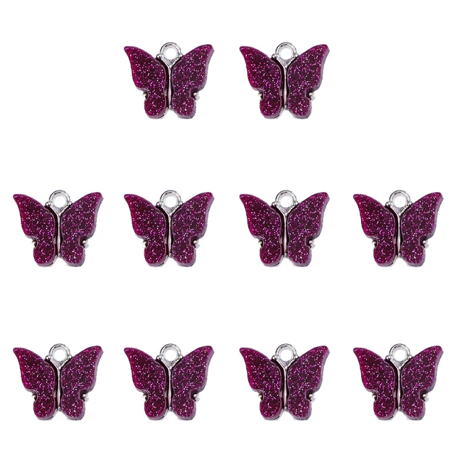 36 Ciondoli Farfalla In Argento E Acrilico - Per Creare Gioielli Fai Da Te