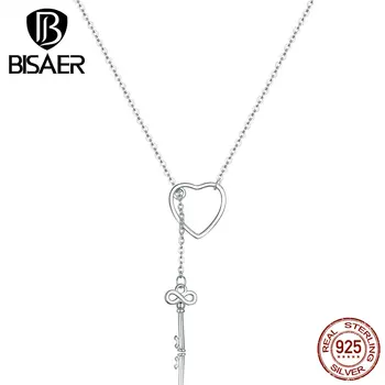 

BISAER 925 Sterling Silver Key Lock to Open the Heart Necklaces Pendants Necklaces Women Sterling Silver Jewelry Gift GXN107