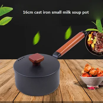 

ABSS-16cm 2L Cast Iron Cooking Soup Pot Milk Heating Stockpot Nonstick Pan Kitchen Mini Stewpan Saucepan for Gas Induction Cooke