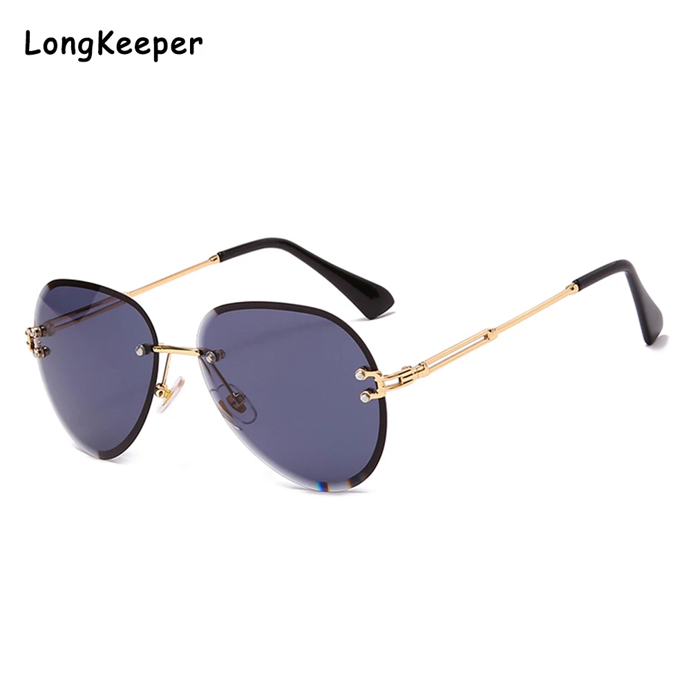 

BRAND DESIGN Men's Pilot Sunglasses Women Vintage Rimless Sun Glasses Blue Gradient Lens UV400 Protection Driving oculos de sol