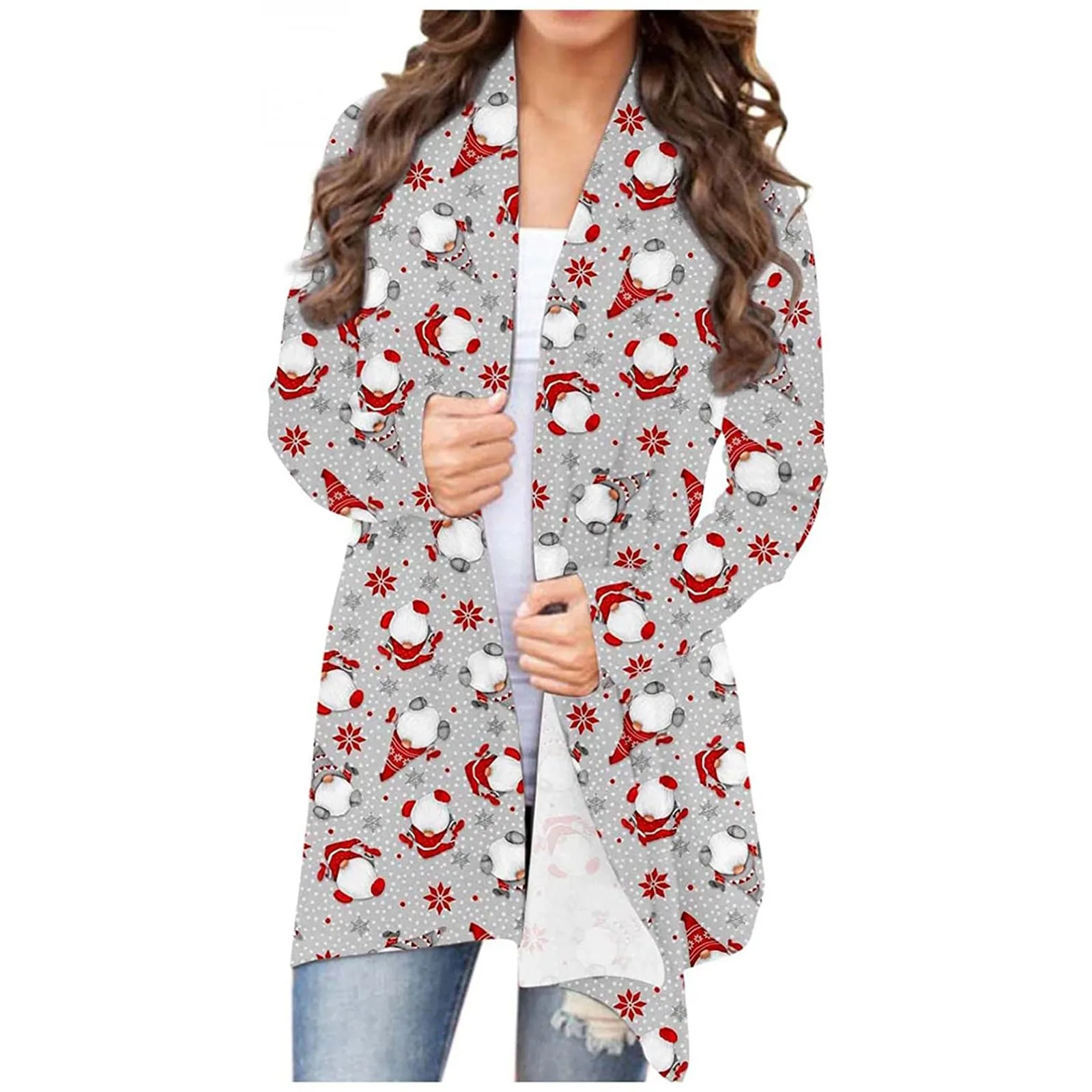 Women's Casual Sweater Fashion Christmas Print Button Long Sleeve Cardigan Jacket Santa Print Cardigan V-neck Christmas Top 2021 2