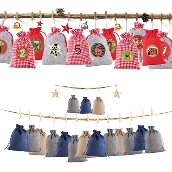 

24pcs Christmas Linen Cotton Candy Bag Draw String Pouch Drawstring Gift Bags Christmas Santa Claus Gift Bags Home Party Decor z