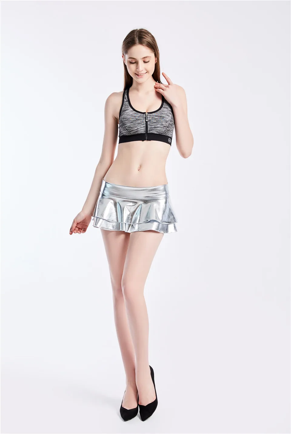 Elimiiy сексуальные женские черные двухслойные юбки из искусственной кожи с одеждой для выступлений Новое поступление Дамская мини-юбка jupe femme