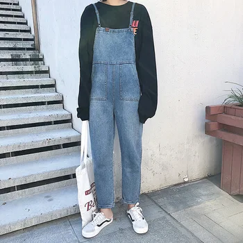 

2020 Spring And Summer New Style Korean-style Students High-waisted Loose-Fit Slimming Cowboy Suspender Pants Women's