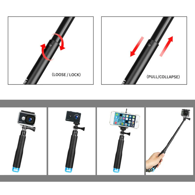19 ''выдвижной монопод водонепроницаемый селфи палка для GoPro Hero 8 7 6 5 4 3 регулируемая длина